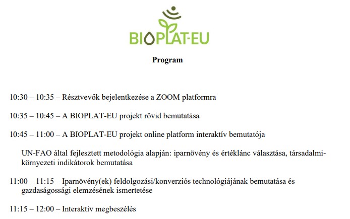 2nd Hungarian online BIOPLAT-EU Workshop to be held on 15 October 2021