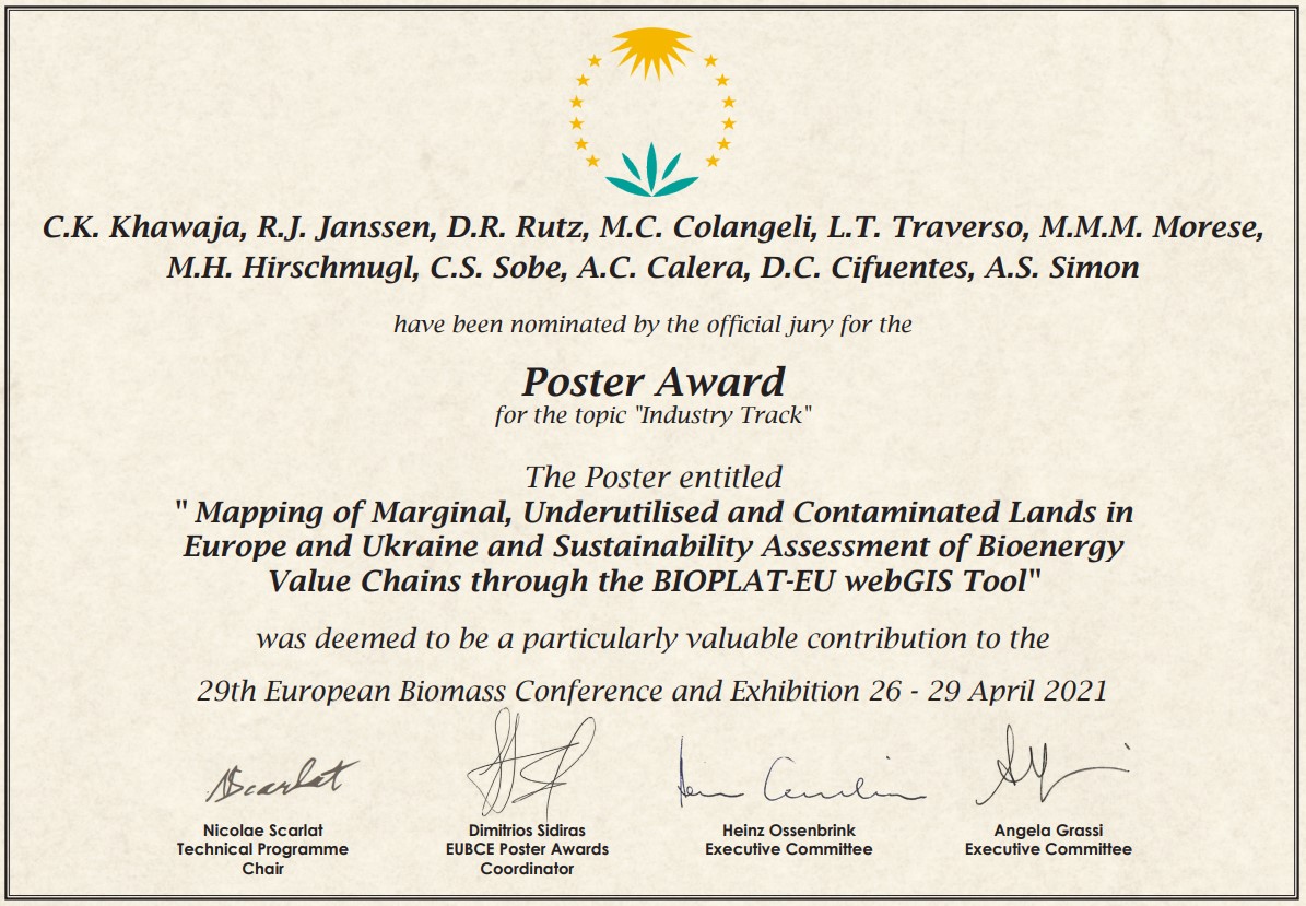 The BIOPLAT-EU poster was awarded in the 